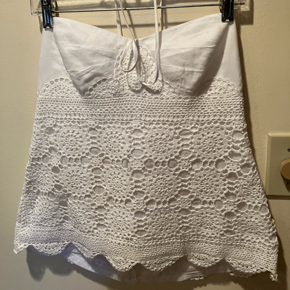 LAUNDRY BY SHELLI SEGAL STRAPLESS WHITE COTTON TOP LARGE